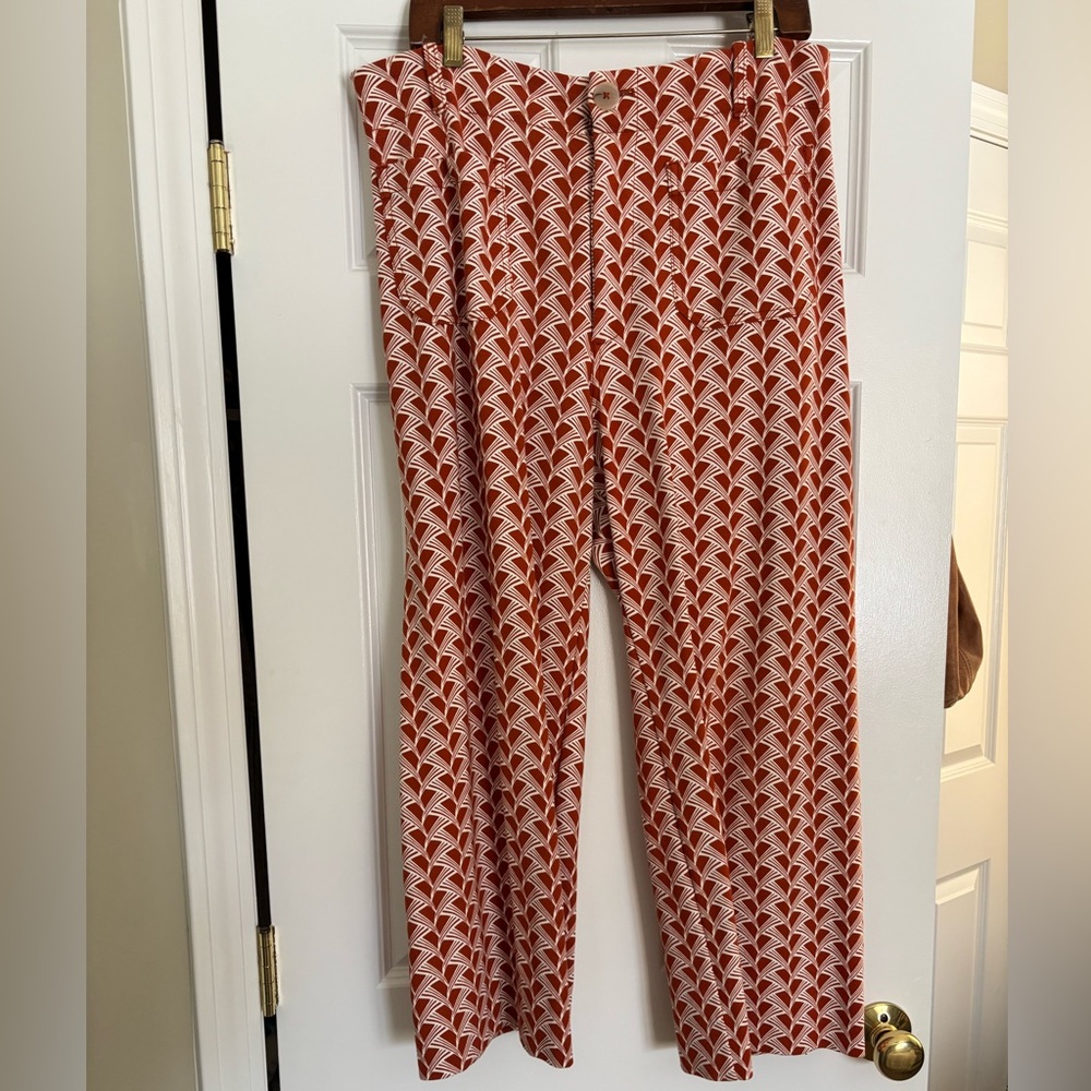 Anthropologie Red and White Patterned Wide Leg Pants